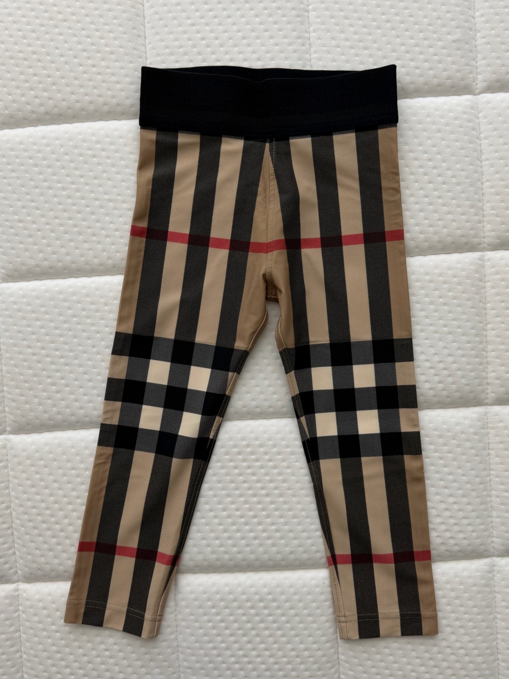 Burberry Beige Plaid Kids Leggings with Black and Red Stripes